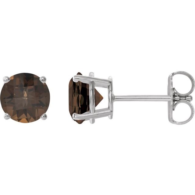 Sterling Silver 8 mm Natural Smoky Quartz Stud Earrings