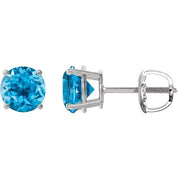 Sterling Silver 8 mm Natural Swiss Blue Topaz Stud Earrings