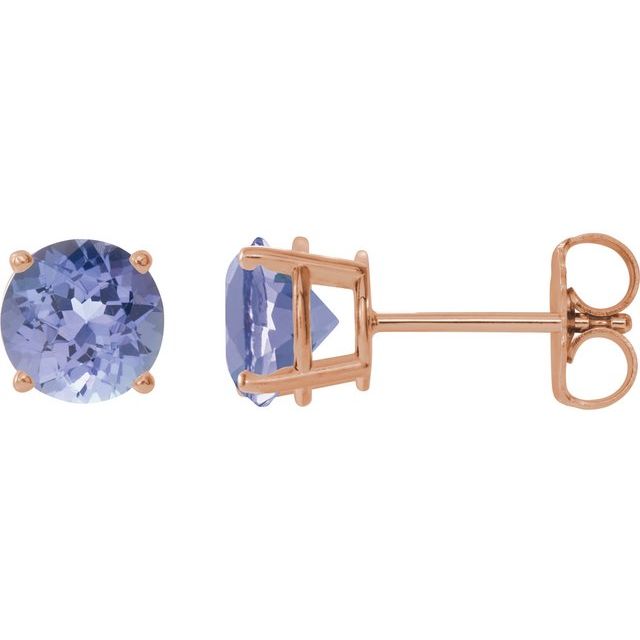 14K Rose Natural Tanzanite 7 mm Stud Earrings - Elegant Jewelry by Brand Name