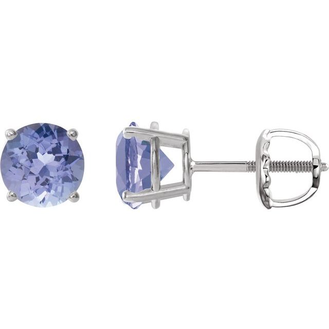 14K White 7 mm Natural Tanzanite Stud Earrings