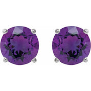 14K White 7 mm Natural Amethyst Stud Earrings