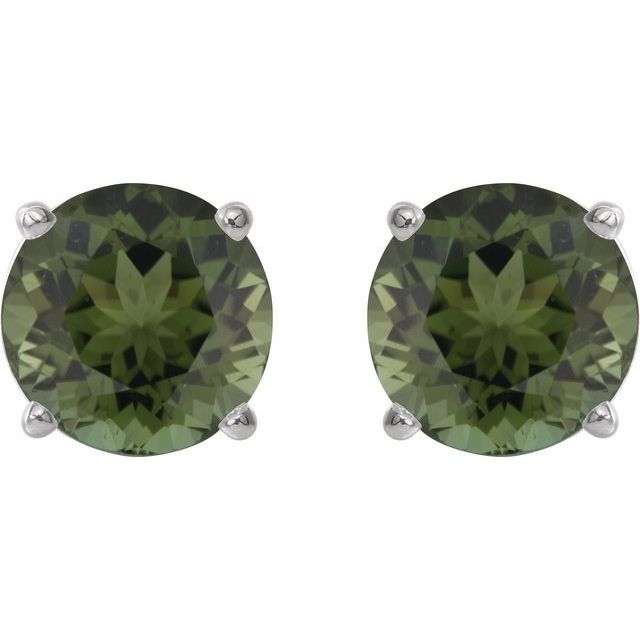 14K White 6 mm Natural Green Tourmaline Stud Earrings