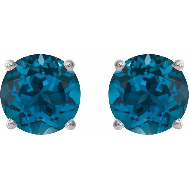 Sterling Silver 7 mm Natural London Blue Topaz Stud Earrings