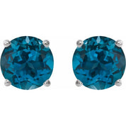 14K White 7 mm Natural London Blue Topaz Stud Earrings