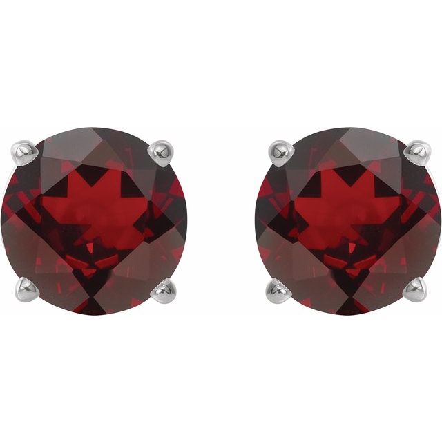 14K White 8 mm Natural Mozambique Garnet Stud Earrings