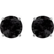 14K White 8 mm Natural Black Onyx Stud Earrings