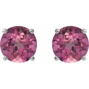 14K White 4 mm Natural Pink Tourmaline Stud Earrings