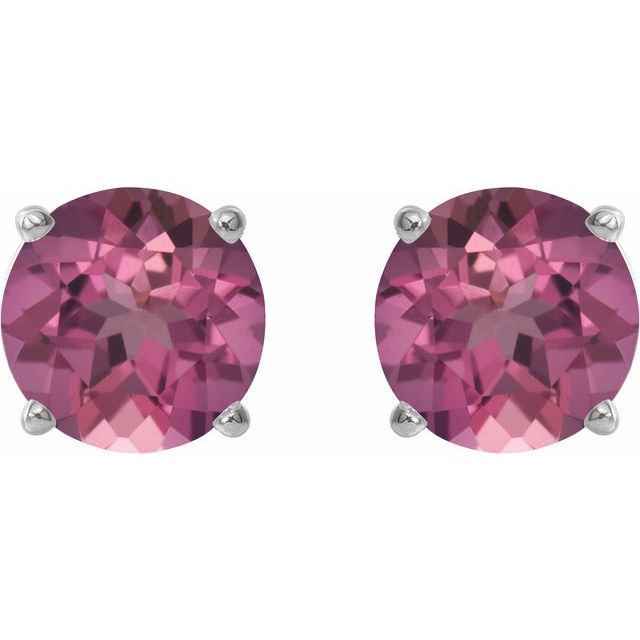 14K White 4 mm Natural Pink Tourmaline Stud Earrings