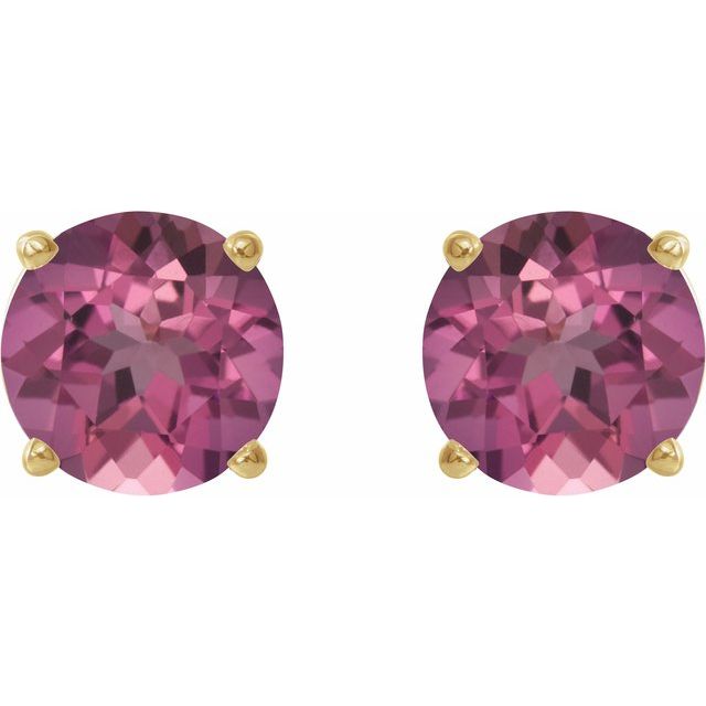 14K Yellow 5 mm Natural Pink Tourmaline Stud Earrings