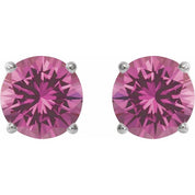 14K White 8 mm Lab-Grown Pink Sapphire Stud Earrings