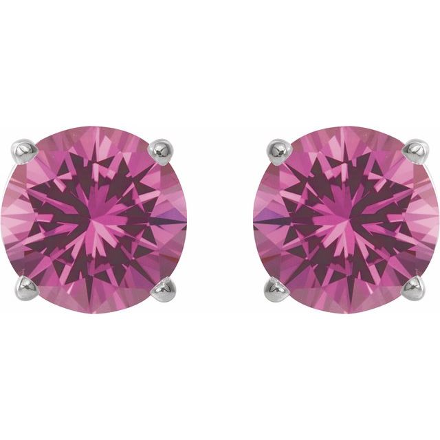 14K White 8 mm Lab-Grown Pink Sapphire Stud Earrings