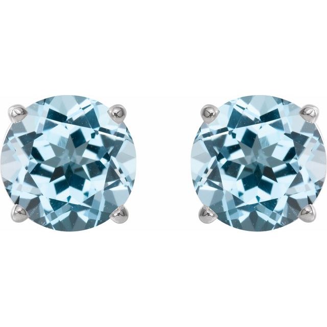 14K White 8 mm Natural Sky Blue Topaz Stud Earrings