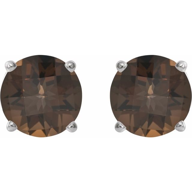 Sterling Silver 8 mm Natural Smoky Quartz Stud Earrings