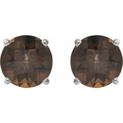 14K White 8 mm Natural Smoky Quartz Stud Earrings