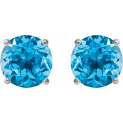 14K White 5 mm Natural Swiss Blue Topaz Stud Earrings