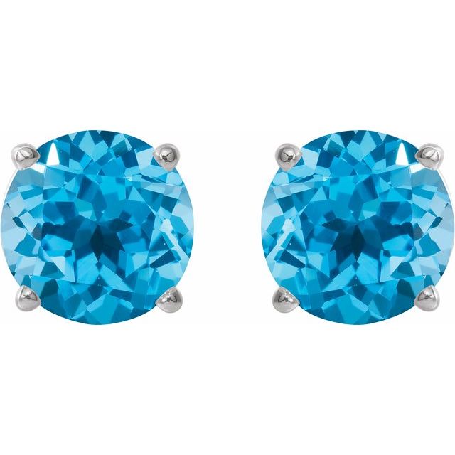 14K White 8 mm Natural Swiss Blue Topaz Stud Earrings