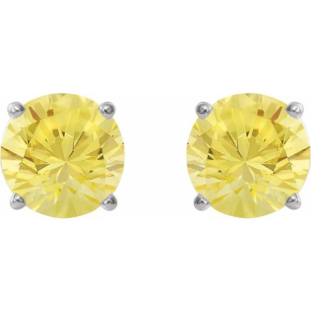 14K White 7 mm Lab-Grown Yellow Sapphire Stud Earrings