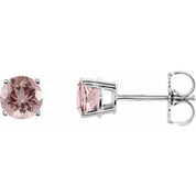 14K White 5 mm Natural Pink Morganite Stud Earrings