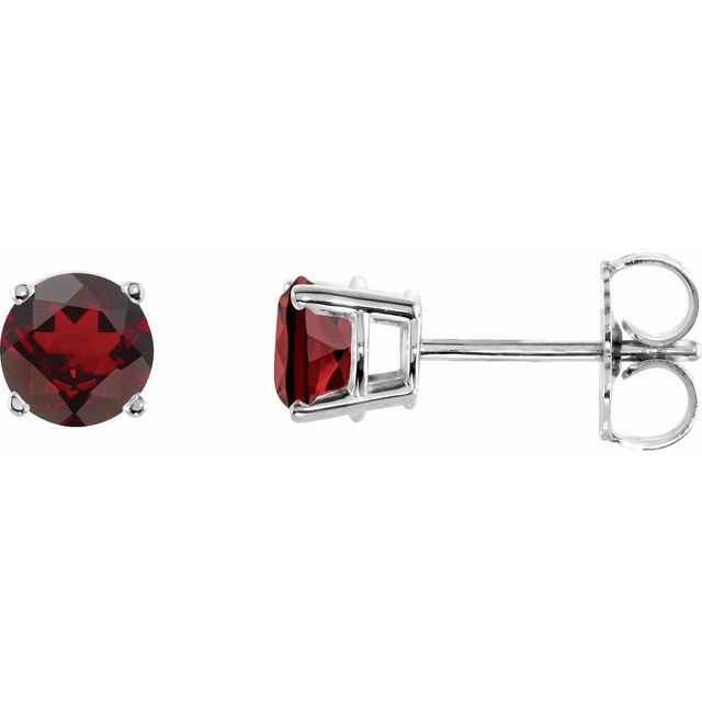 14K White 5 mm Natural Mozambique Garnet Stud Earrings