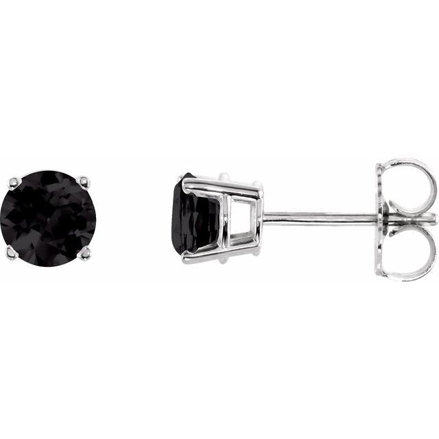 14K White 5 mm Natural Black Onyx Stud Earrings