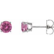 14K White 5 mm Natural Pink Tourmaline Stud Earrings