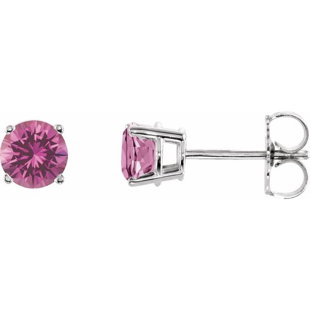 14K White 5 mm Natural Pink Tourmaline Stud Earrings