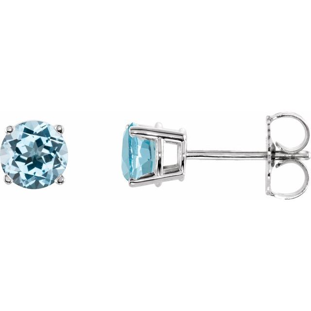 14K White 5 mm Natural Sky Blue Topaz Stud Earrings