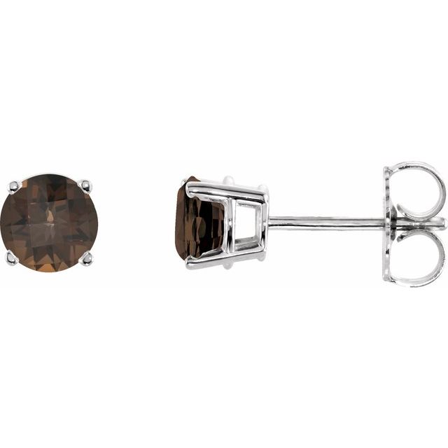 14K White 5 mm Natural Smoky Quartz Stud Earrings