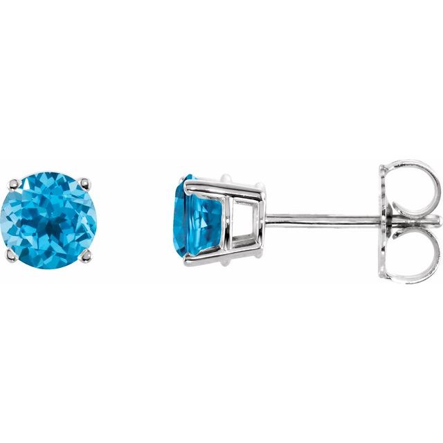 14K White 5 mm Natural Swiss Blue Topaz Stud Earrings