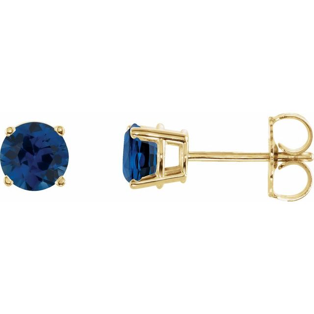 14K Yellow 5 mm Natural Blue Sapphire Stud Earrings