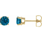14K Yellow 5 mm Natural London Blue Topaz Stud Earrings
