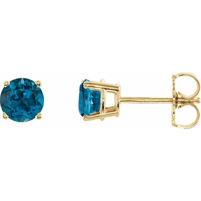 14K Yellow 5 mm Natural London Blue Topaz Stud Earrings