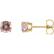 14K Yellow 5 mm Natural Pink Morganite Stud Earrings