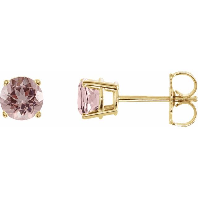 14K Yellow 5 mm Natural Pink Morganite Stud Earrings