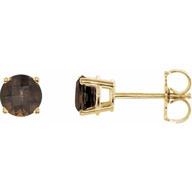 14K Yellow 5 mm Natural Smoky Quartz Stud Earrings