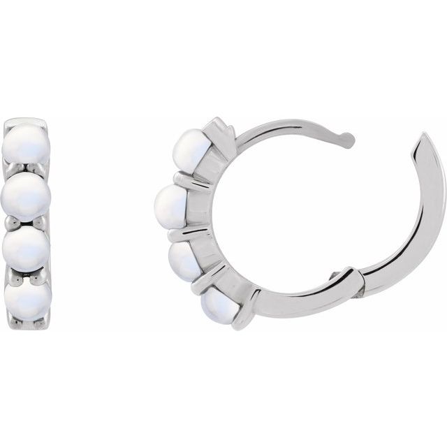 Sterling Silver Natural Rainbow Moonstone Cabochon 14.7 mm Huggie Hoop Earring