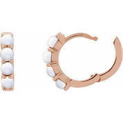 14K Rose Natural Rainbow Moonstone Cabochon 14.7 mm Huggie Hoop Earring