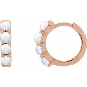 14K Rose Natural Rainbow Moonstone Cabochon 14.7 mm Huggie Hoop Earring
