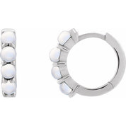 Platinum Natural Rainbow Moonstone Cabochon 14.7 mm Huggie Hoop Earring