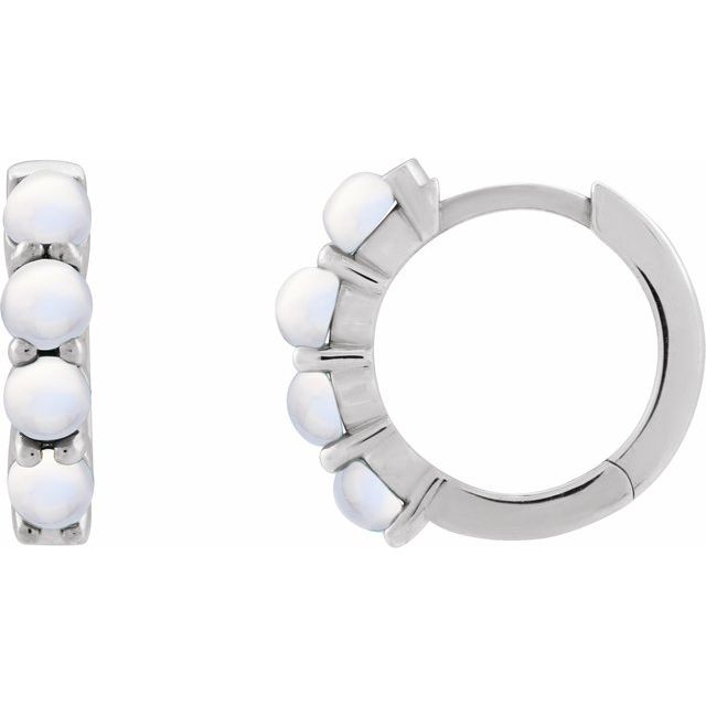 Platinum Natural Rainbow Moonstone Cabochon 14.7 mm Huggie Hoop Earring