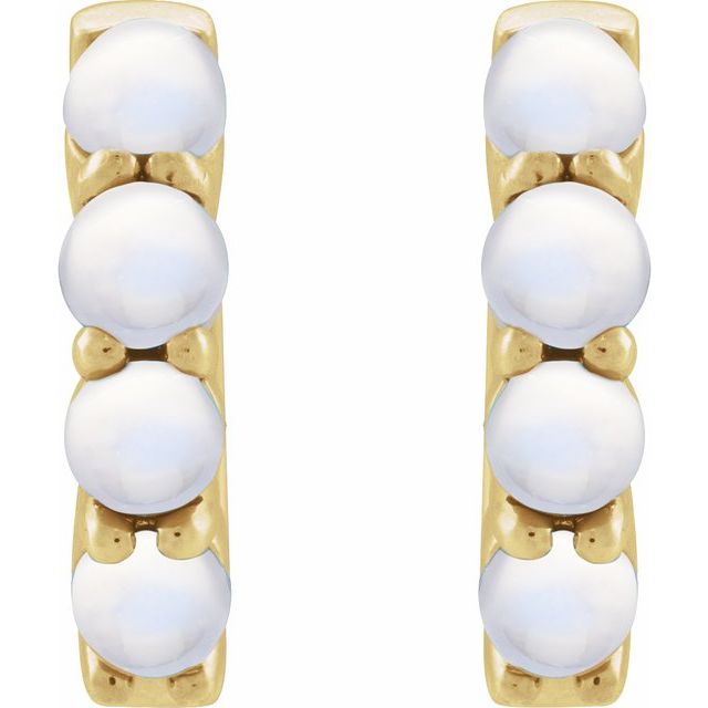 14K Yellow Natural Rainbow Moonstone Cabochon 14.7 mm Huggie Hoop Earring
