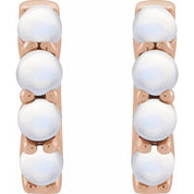 14K Rose Natural Rainbow Moonstone Cabochon 14.7 mm Huggie Hoop Earring