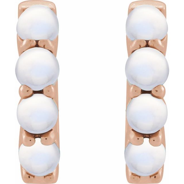 14K Rose Natural Rainbow Moonstone Cabochon 14.7 mm Huggie Hoop Earring