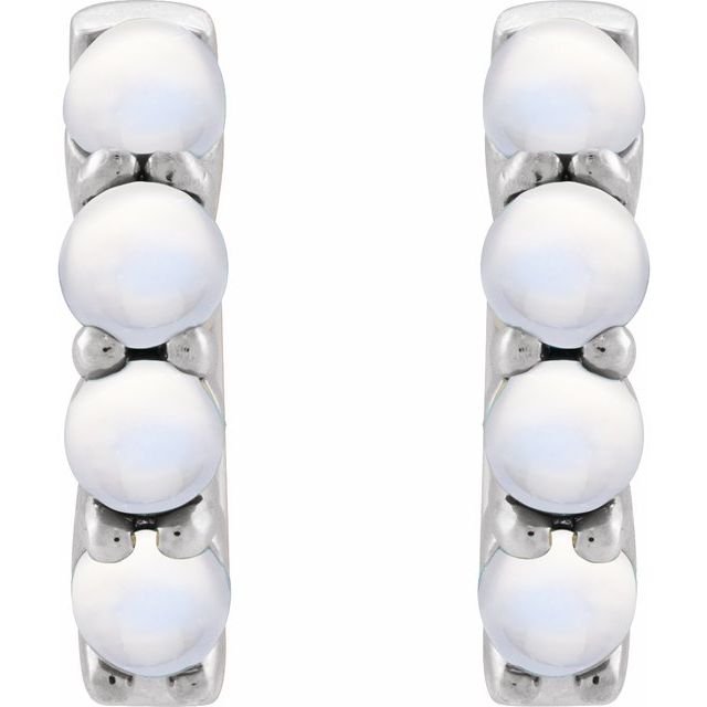 Platinum Natural Rainbow Moonstone Cabochon 14.7 mm Huggie Hoop Earring