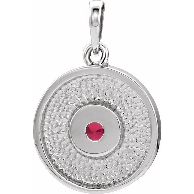 Sterling Silver Natural Ruby Disc Pendant