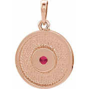 14K Rose Natural Ruby Disc Pendant