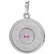 Sterling Silver Natural Pink Tourmaline Disc Pendant