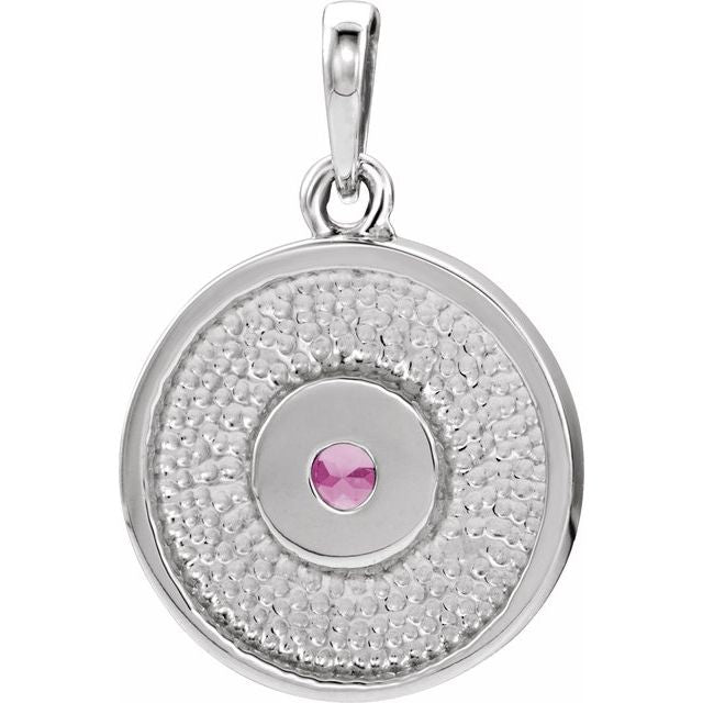 Sterling Silver Natural Pink Tourmaline Disc Pendant