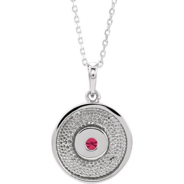 Sterling Silver Lab-Grown Ruby Disc 16-18" Necklace