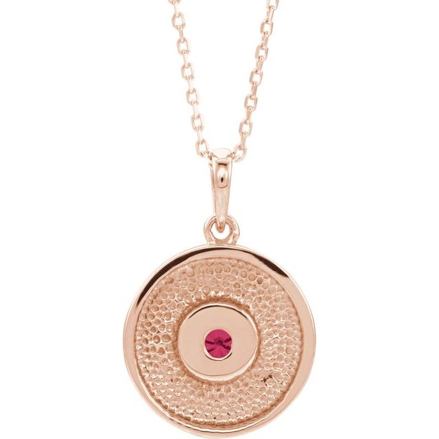 14K Rose Lab-Grown Ruby Disc 16-18" Necklace